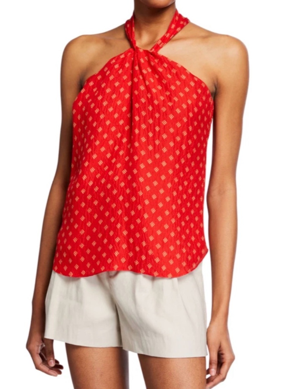 Joie silk twist neck halter top featuring a diamond print size medium